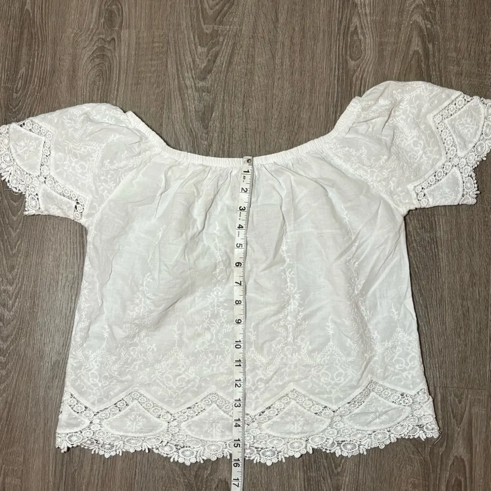 Full Tilt Cottagecore White Cotton Lace Embroidered Cropped Top Size Small​​ - Image 7