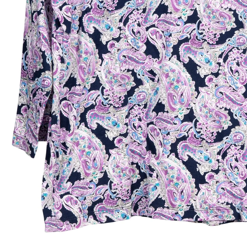 Jones New York Sport Paisley Shirt XL Womens NEW VNeck Ruffle Navy Purple - Image 3