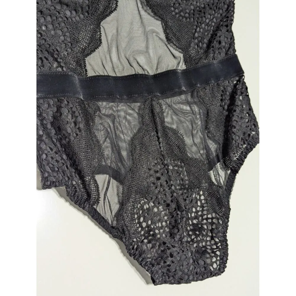 Victoria's Secret Mesh Velvet Teddy Lingerie One Piece Womens 34B Black Sexy - Image 4