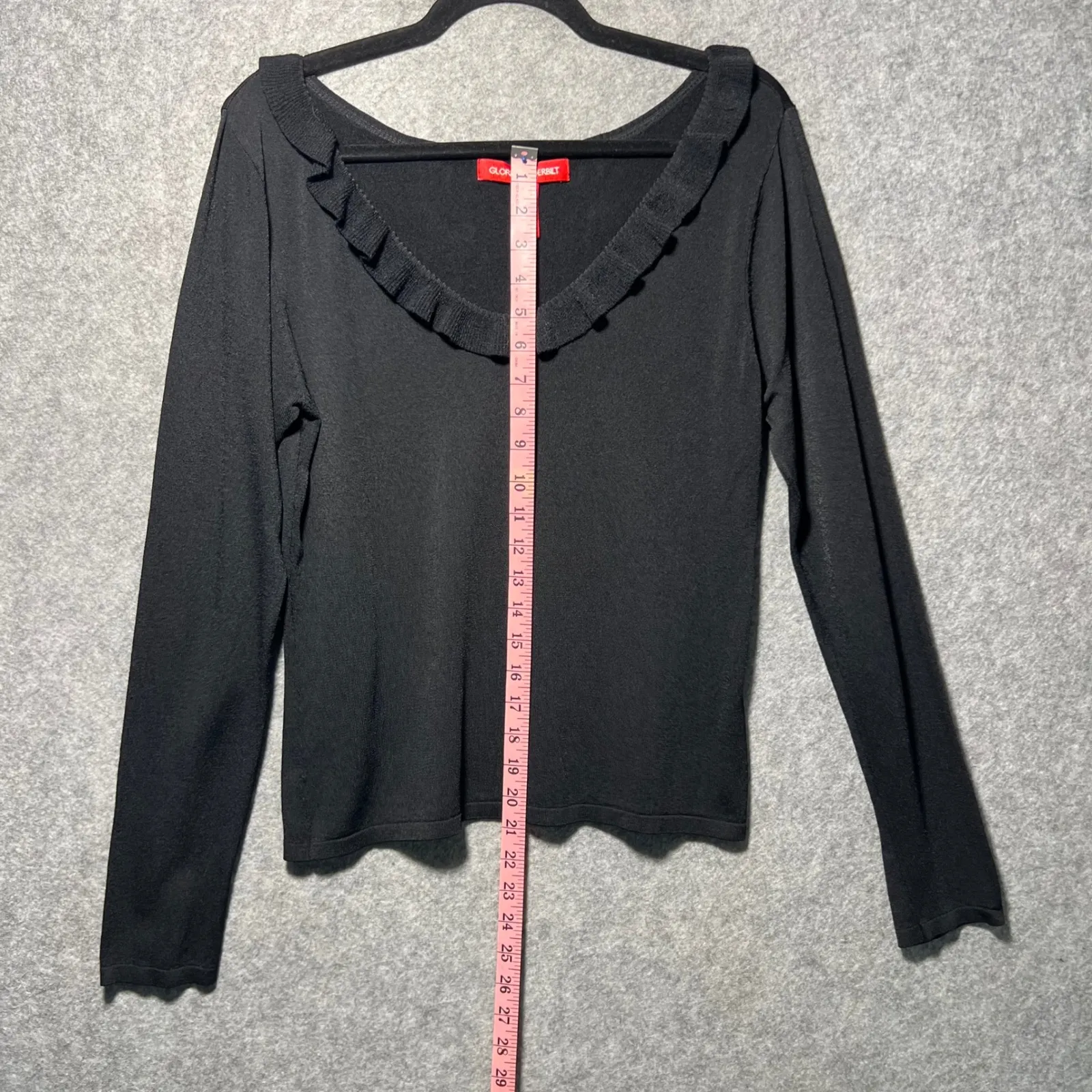 Gloria Vanderbilt Black Long Sleeve Ruffled Neck Sweater Top Women's Size M - Image 3