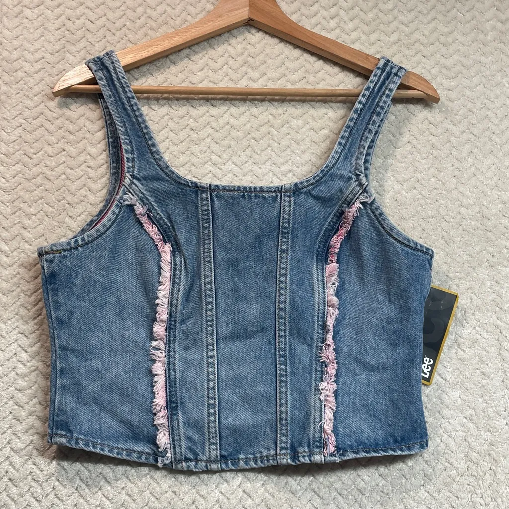 NWT Lee Womens Small Denim Corset Style Zip Up Western Crop Top Festival - Image 5