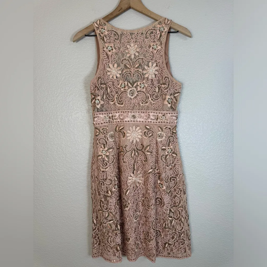 Y2K Sue Wong Nocturne Blush Pink Beaded Lace Mini Dress size 10 - Image 4