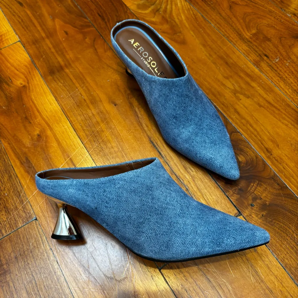 NEW Aerosoles Jama Pointed Toe Mule Blue Jean Denim Suede 8.5 - Image 4