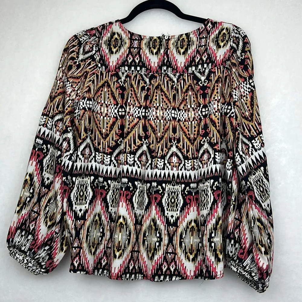 Figueroa Flower Anthropologie Peasant Top Blouse Shirt Crochet Geo Black Pink M - Image 7