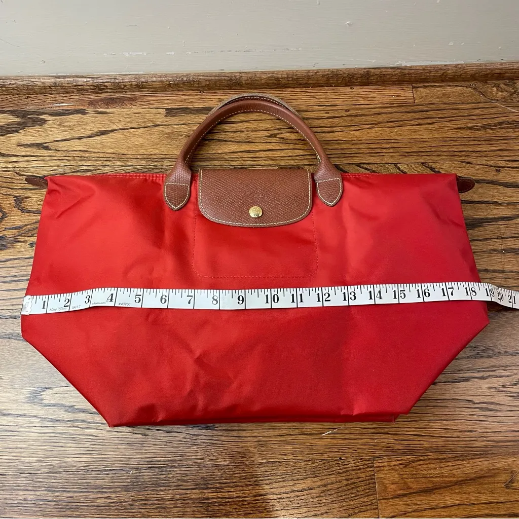 Longchamp Vibrant Red Tote with Brown Leather Trim - Image 6
