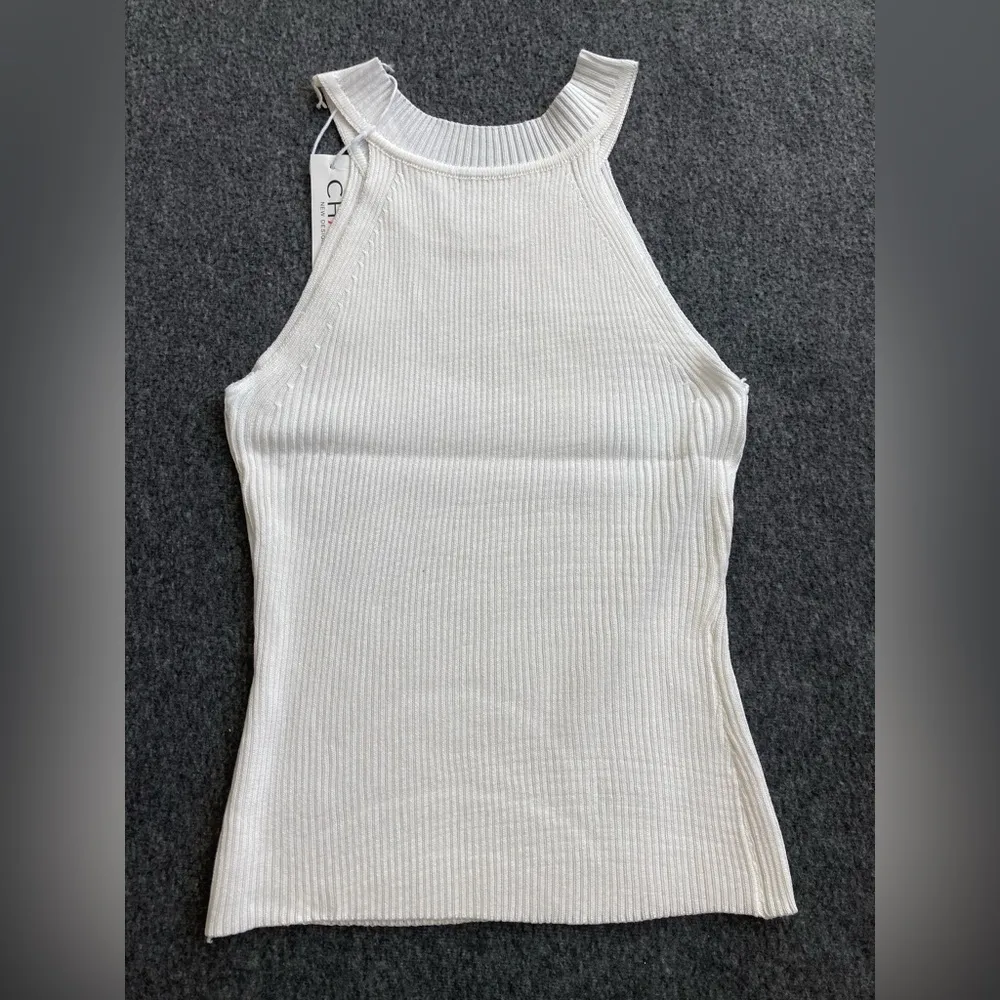 Women Ribbed Halter Tank Tops Adults Sleeveless Solid Color Round Neck Knit Crop White - Image 2