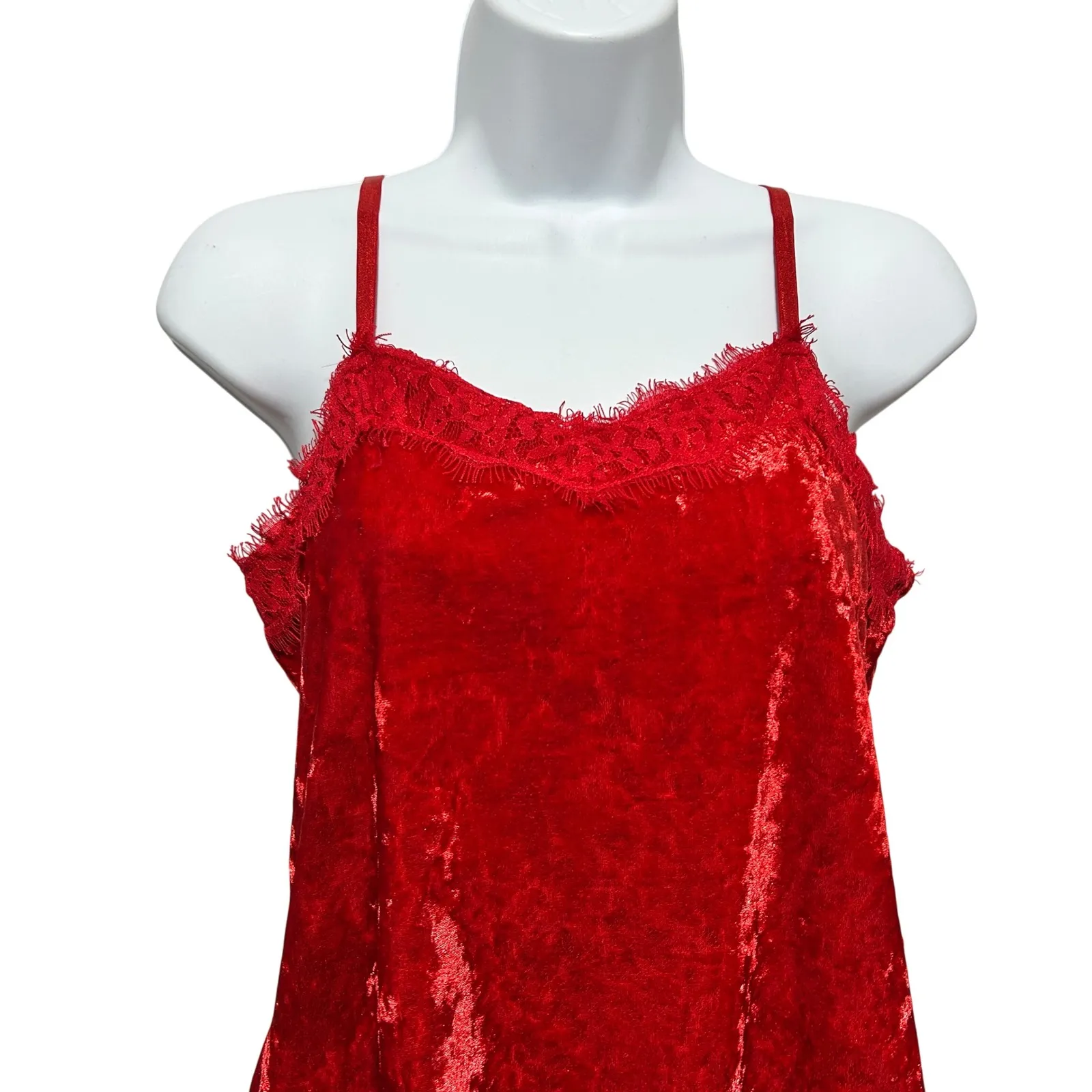 No Boundaries Juniors Y2K Velvet Lace Trim Cami Top M 6/7 Red Fitted Lace Trim - Image 3