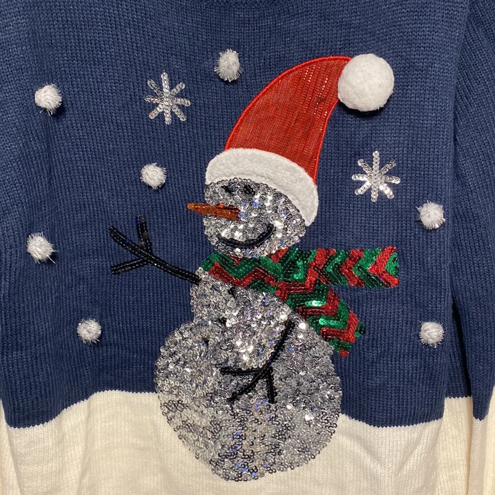 Womens Christmas Sweater navy blue and cream color size L ( 12-14 ) - Image 2