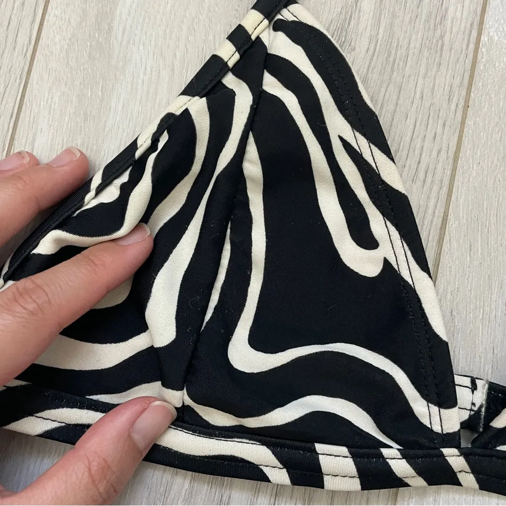 Y2K Bikini Swimsuit animal zebra print halter womens Black White size 8 - Image 4