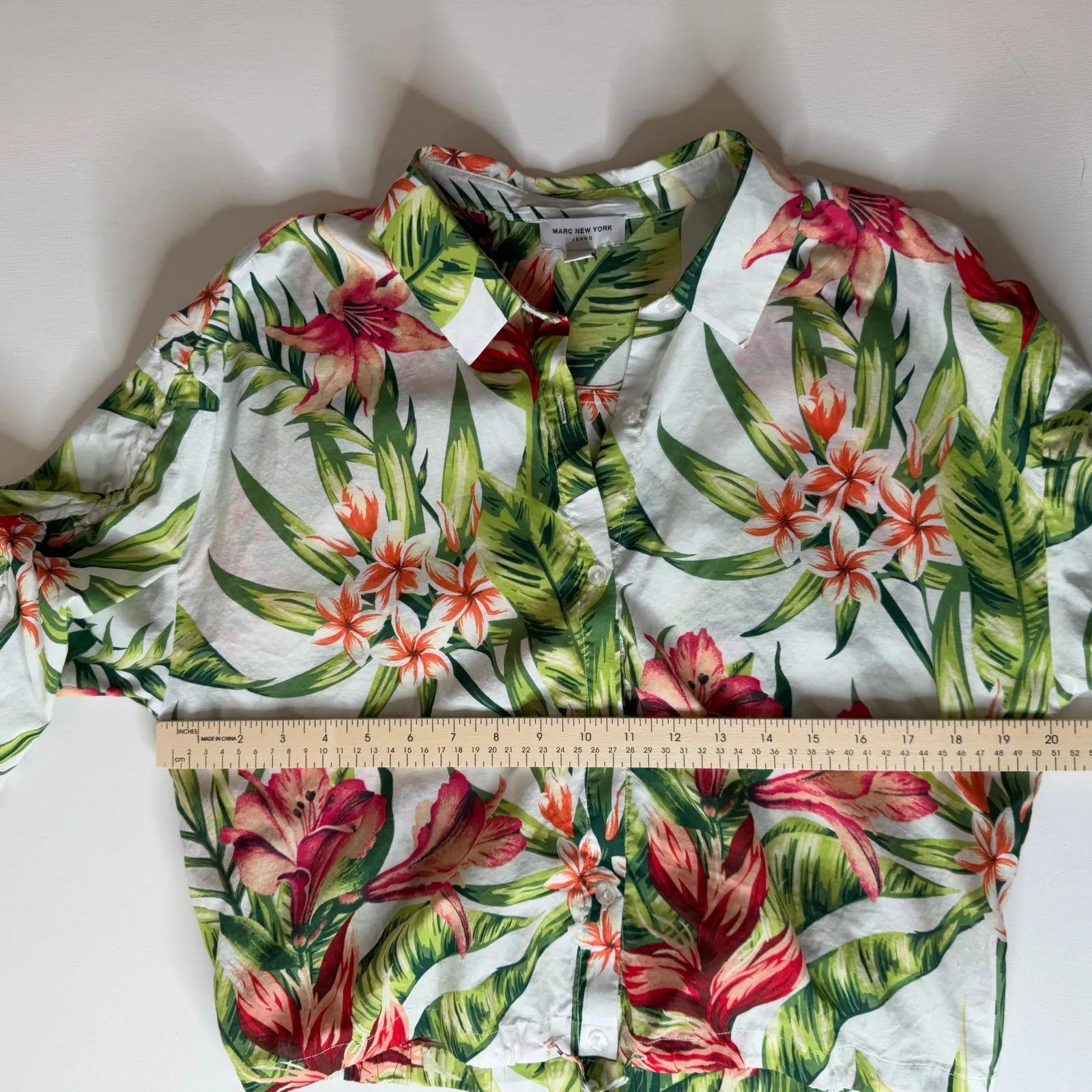 Marc New York Womens Floral Button Up‎ Cropped Tie Waist Blouse Large Tropical - Image 11
