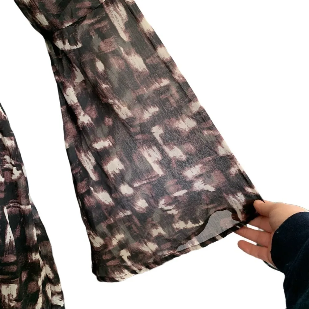 Abercrombie & Fitch Long Sleeve Boho Mini Dress M | Bell Sleeves Abstract Print - Image 6