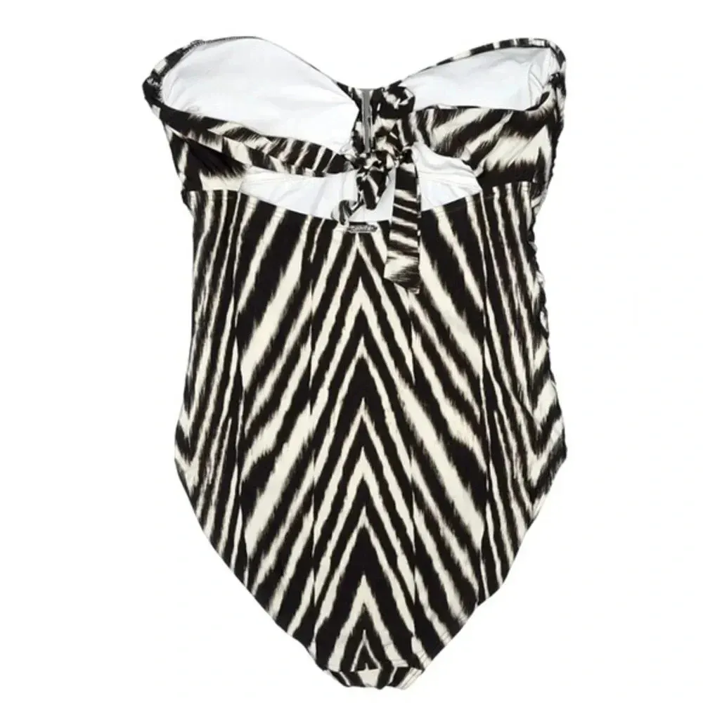 Calvin Klein | Zebra Print One Piece Swimsuit Size 10 Medium Tie Back Strapless - Image 2