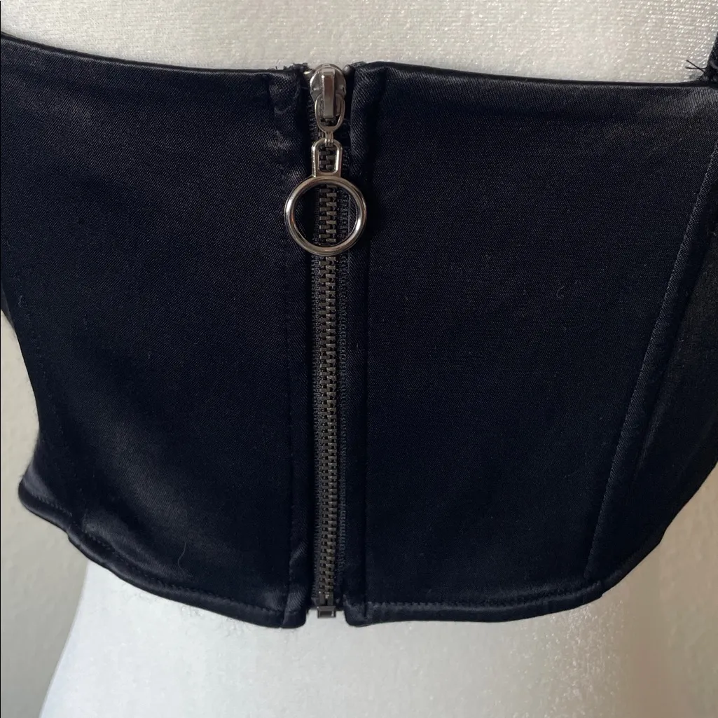 Zara Black Satin Corset Bustier Top | Size L | Zip Back - Image 8