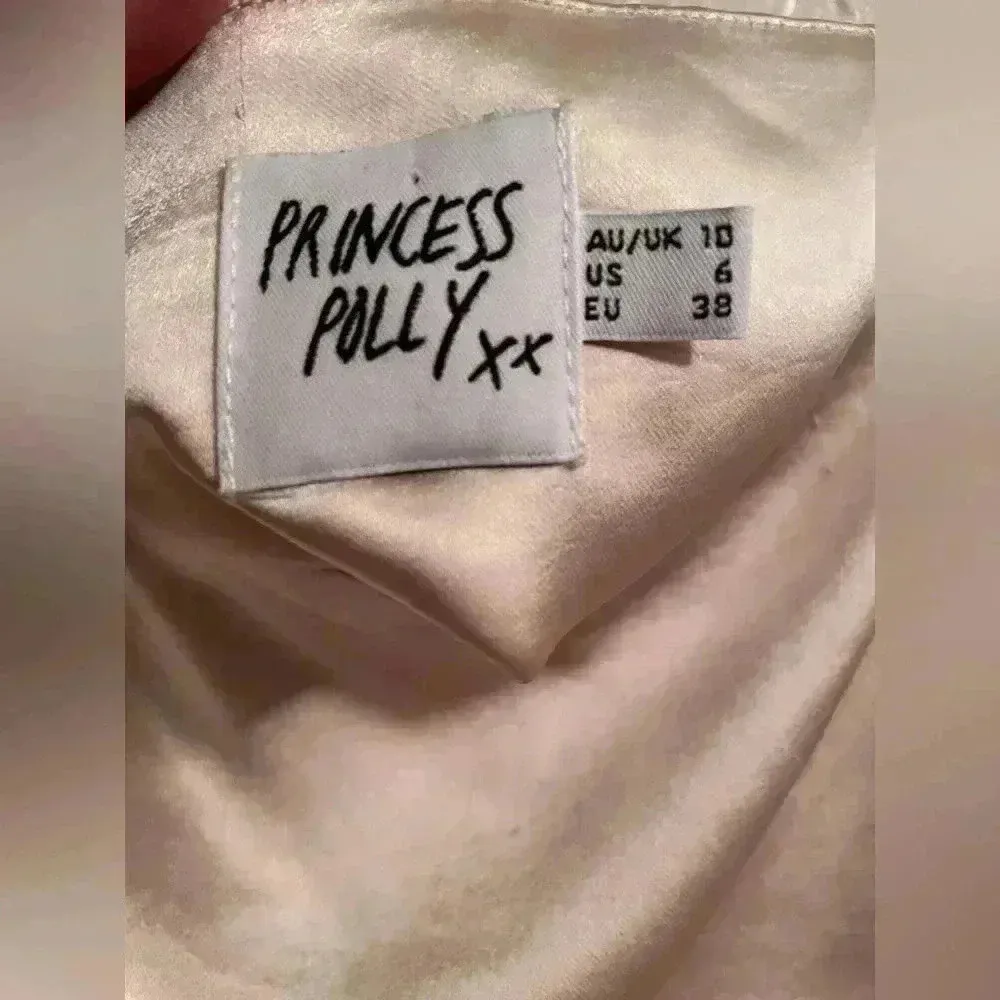 Princess Polly Huxley Champagne Satin Crop Top with Side Zip; size 6 - Image 3