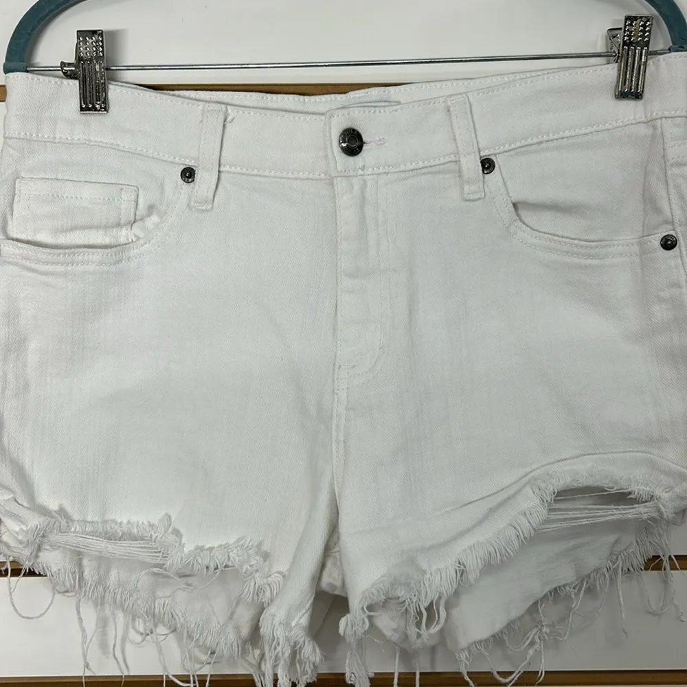 Pistola Sz 30 White High Rise Cut off Denim Shorts Frayed Distressed - Image 2
