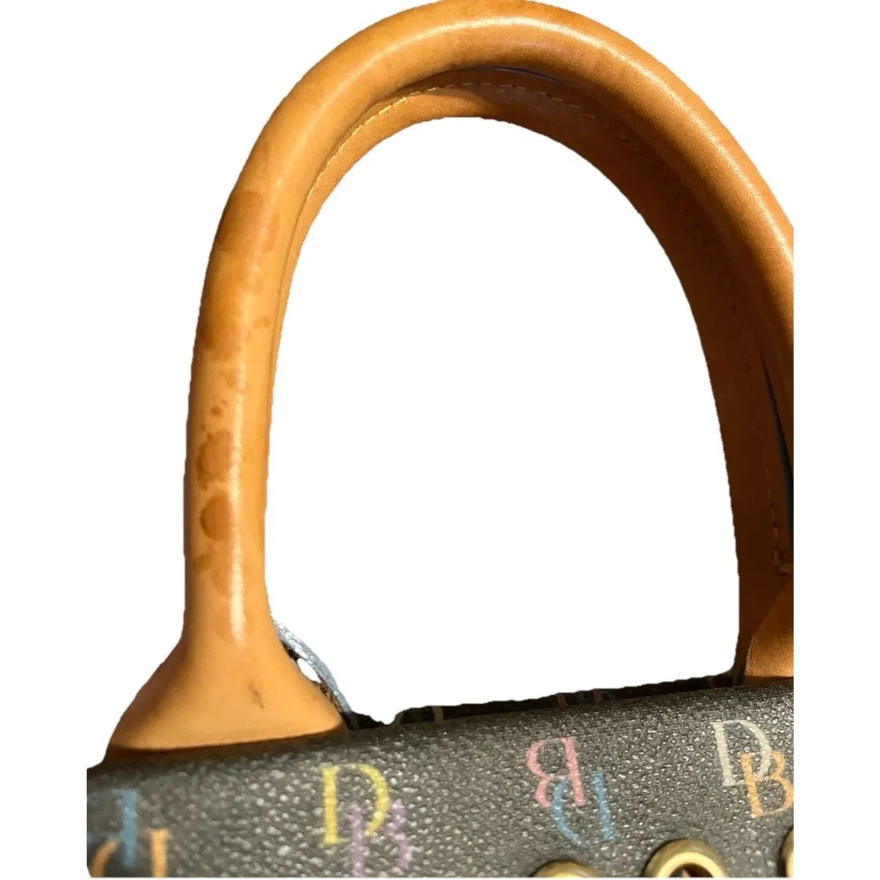 VTG Y2K Dooney & Bourke Black Rainbow DB Monogram Satchel Top Handle Bag USA - Image 13