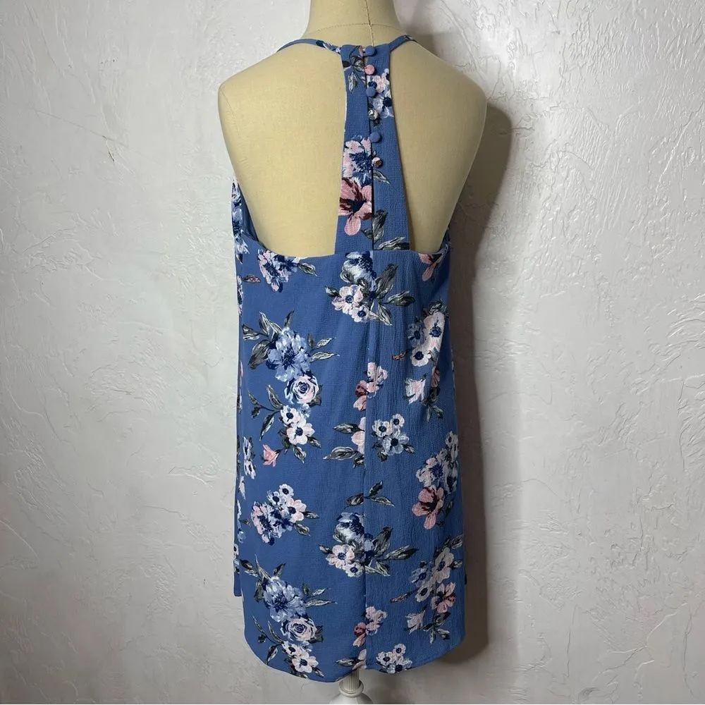 Sadie & Sage Blue Floral Mini Sun V Back Dress Size Small - Image 4