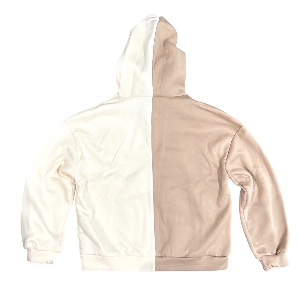 Woman's Two-Tone Hoodie in Cream/Brown, Size M​ - Image 2