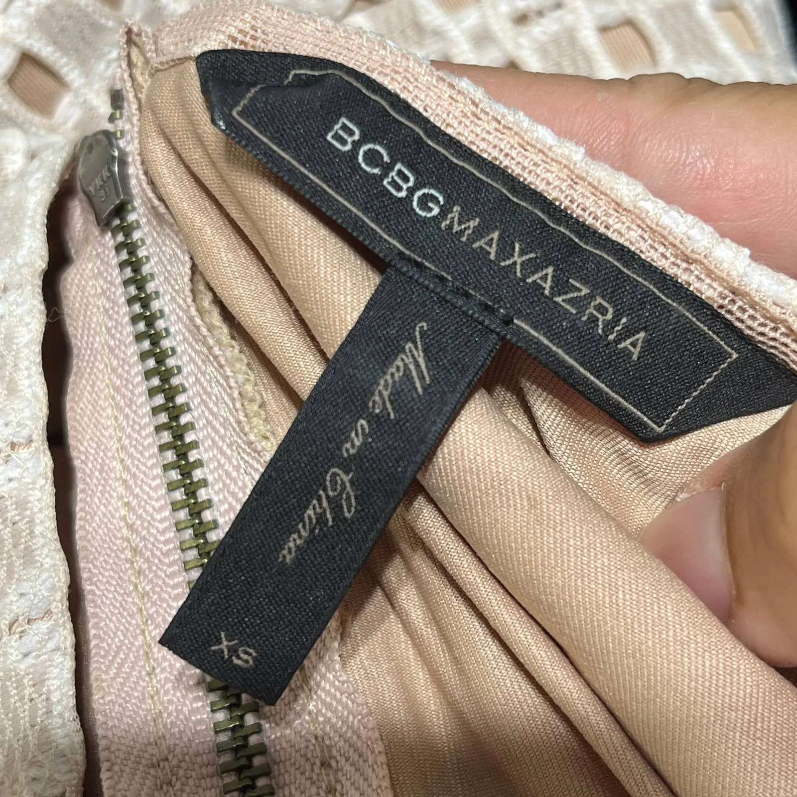 BCBGMaxAzria Elyze Eyelet Lace A-Line V-Neck Zipper Dress Women White Cream XS - Image 4