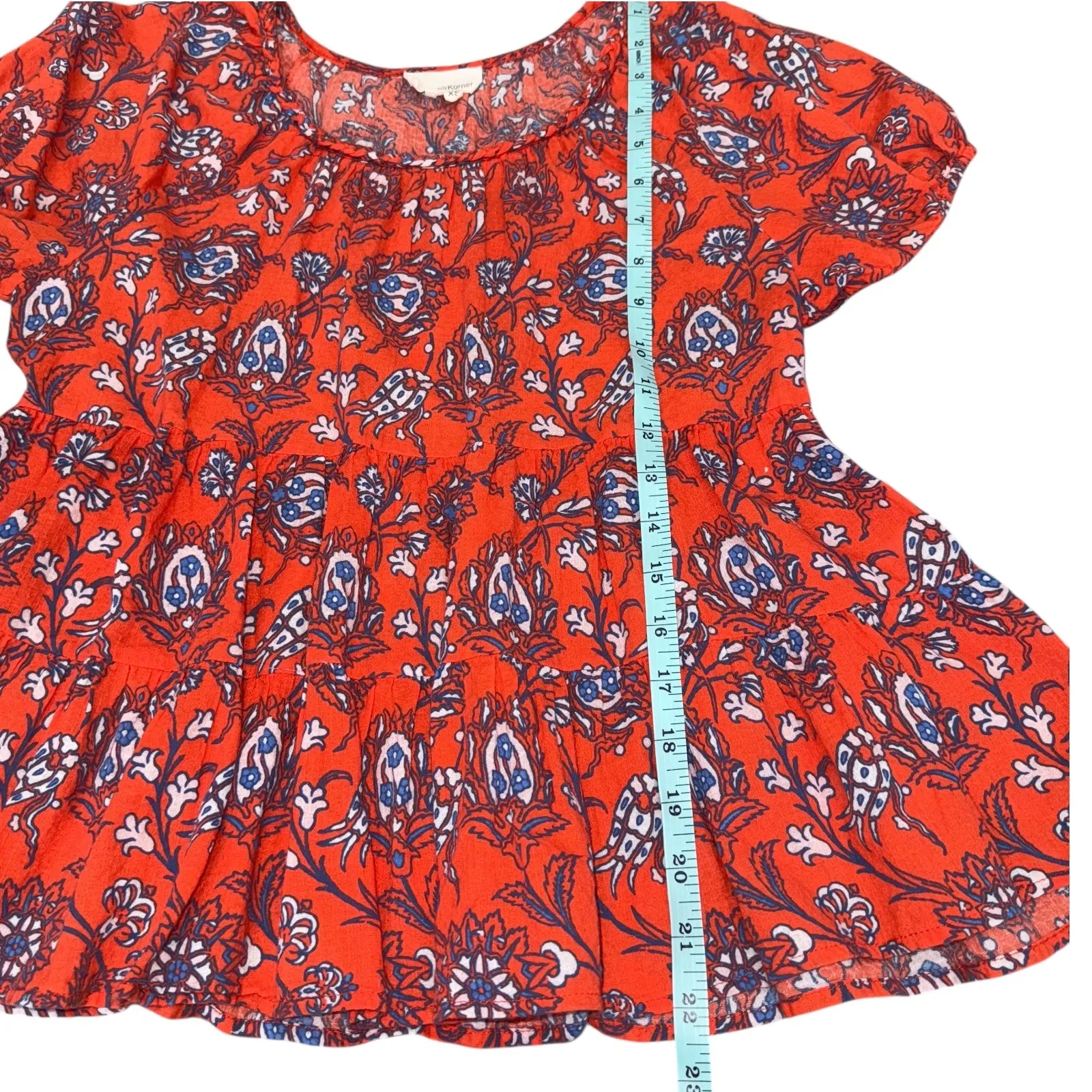 The Korner Size XS Red Floral Print Ruffle Short Sleeve Babydoll Top Blouse‎ - Image 8