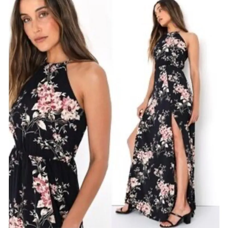 Lulus Feel The Music Floral Maxi Dress Size L Blue NWT Romantic Formal - Image 10