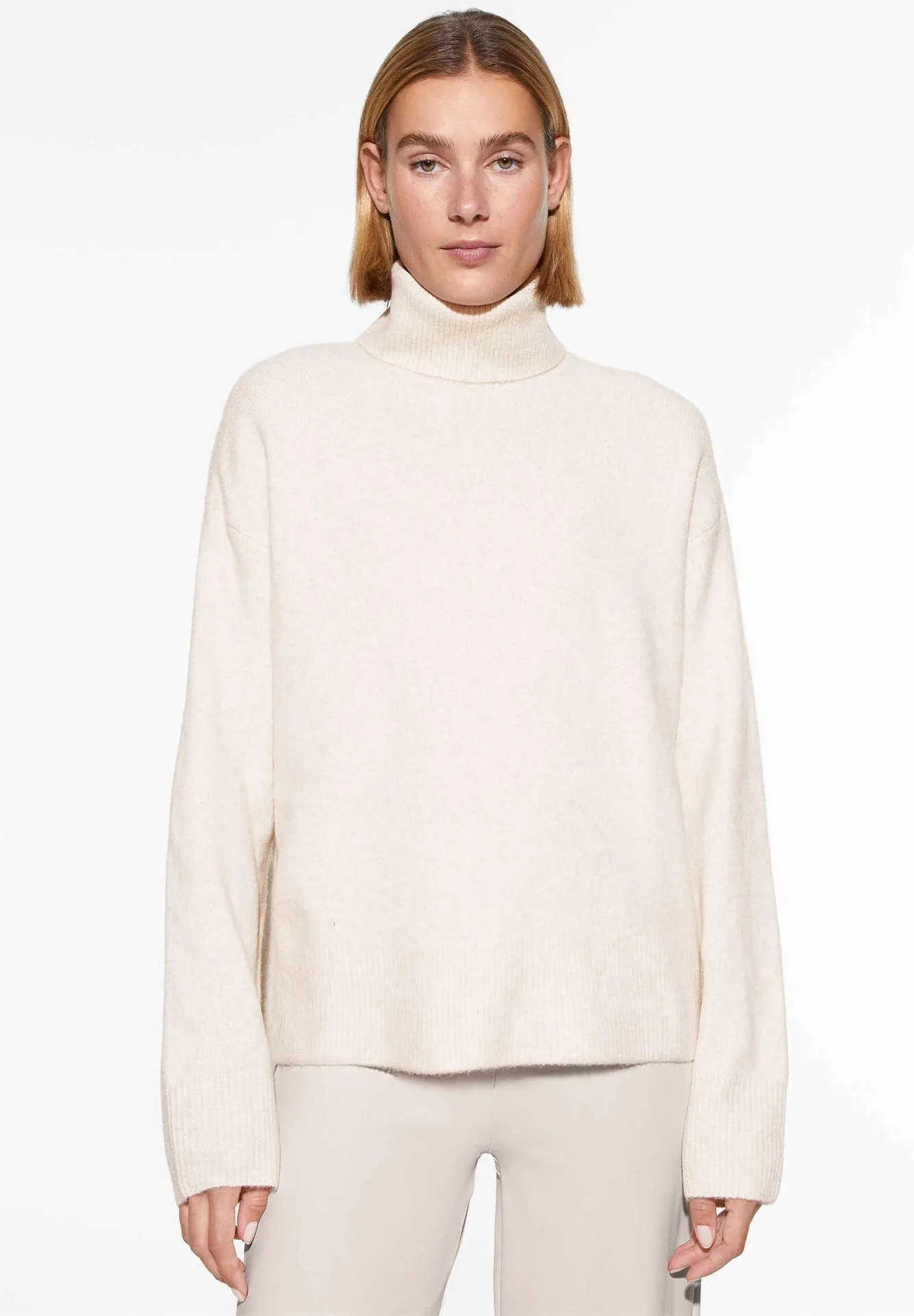 ribbed asymmetric high neck turtleneck knit sweater - Image 4