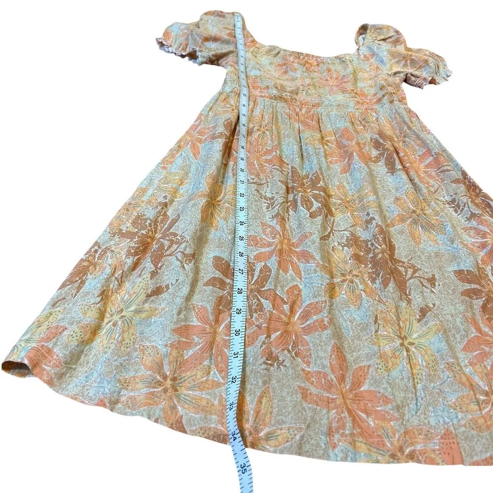 ROXY Peach Floral Mini Sundress Sun Dress Soft Smocked Babydoll Size SMALL - Image 4