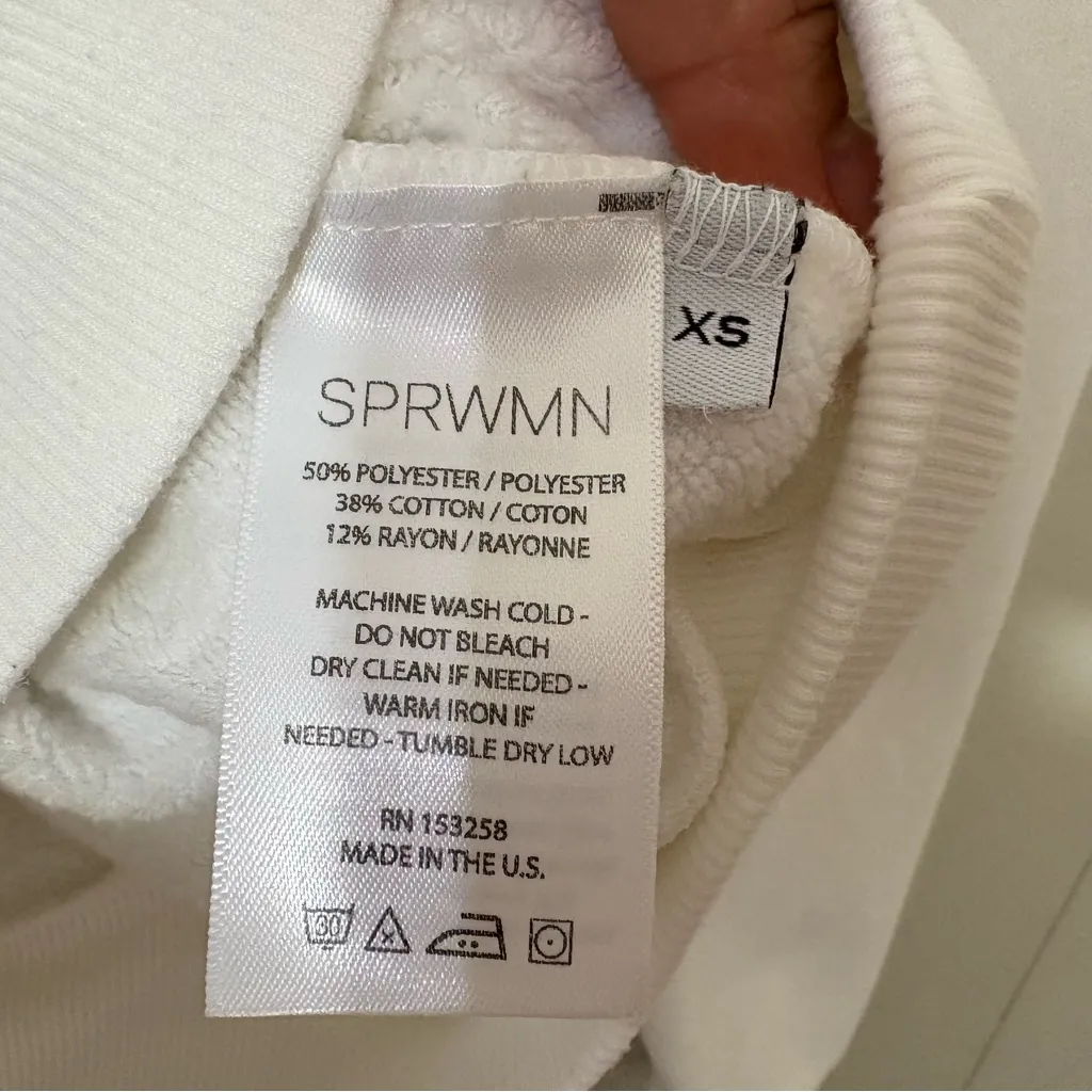 SPRWMN Tiny Logo White Crewneck Sweatshirt XS | Minimalist Luxe - Image 3