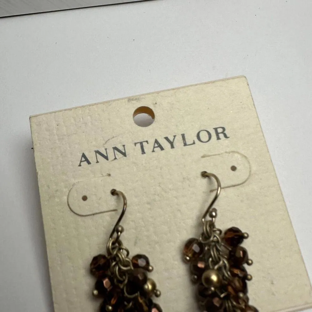 Ann Taylor Gold Tone Brown Bead Faux Pearl Pierced Dangle Drop Earrings NWT $35 - Image 3