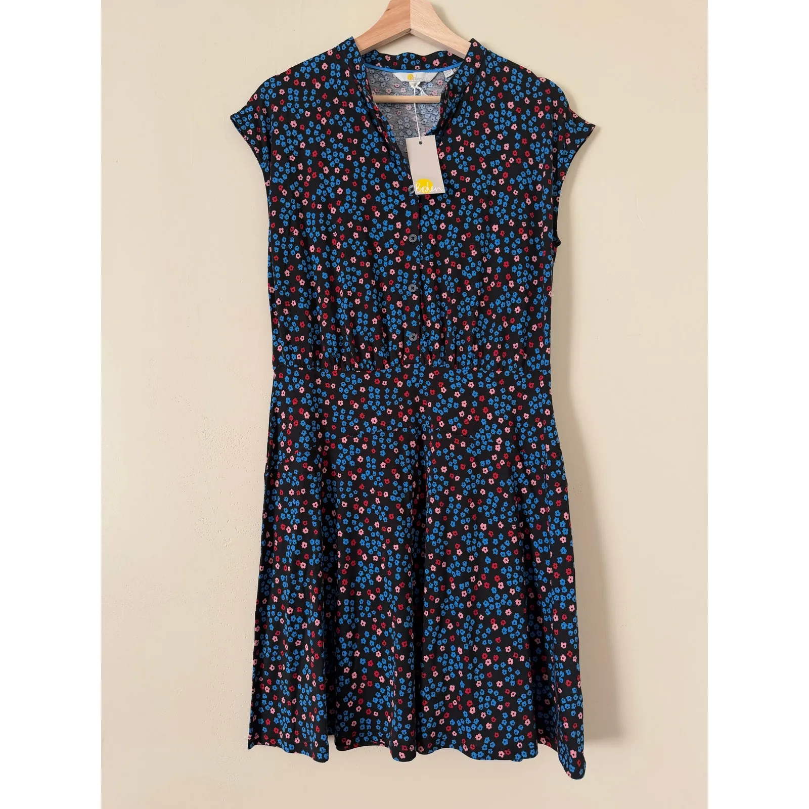 NWT Boden Easy Jersey Shirtdress US 8R Mini Floral Daisy Cap Sleeve Mandarin Size 8 - Image 3