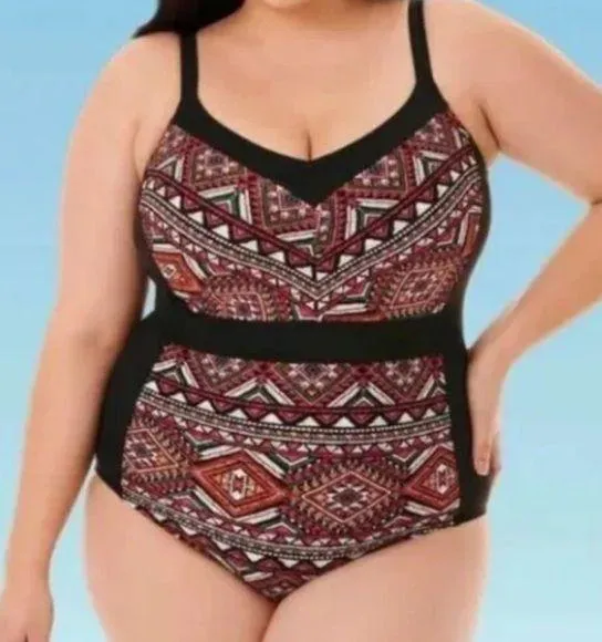 Beach Betty by Miracle Brands NWT Printed Slimming Control Mesh Inset Swimsuit Pink Size XL - Image 1
