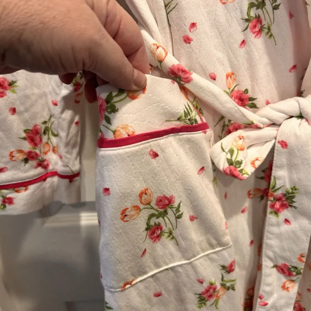 CAROLE HOCHMAN Robe And Nightgown Set Women’s Size Medium Carnation Bouquet White - Image 11