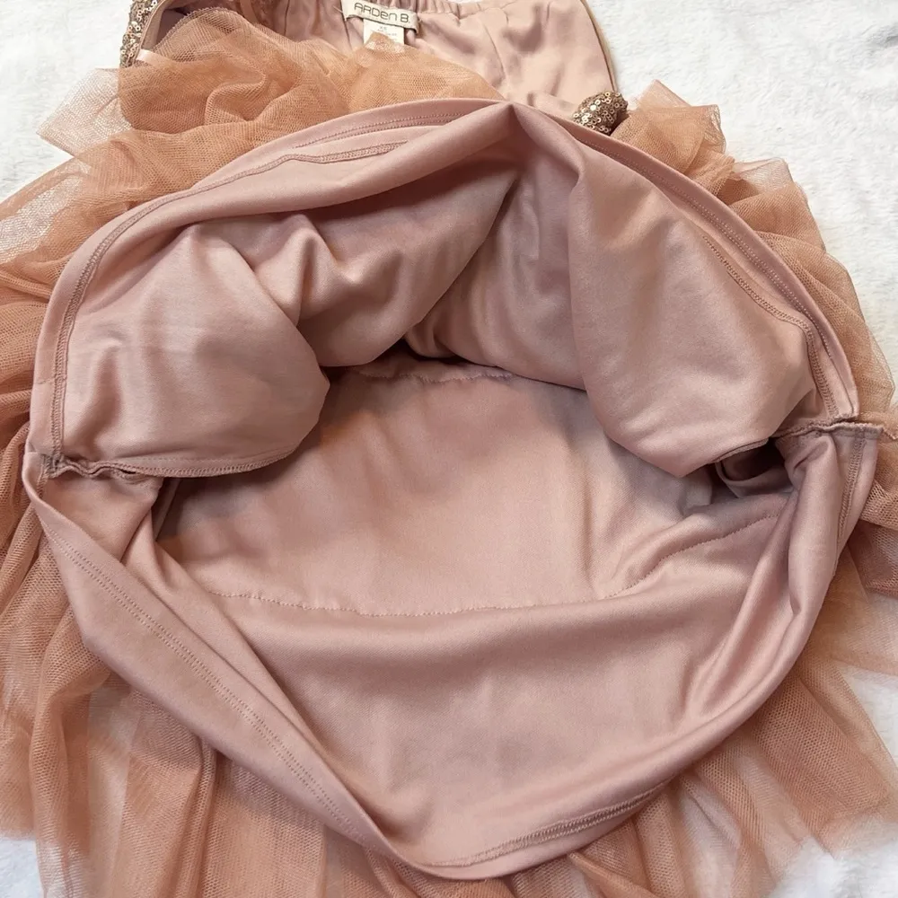 Arden B Sweetheart Sleeveless Mini Dress Gold Tulle Sequins Glam Extra Small - Image 8