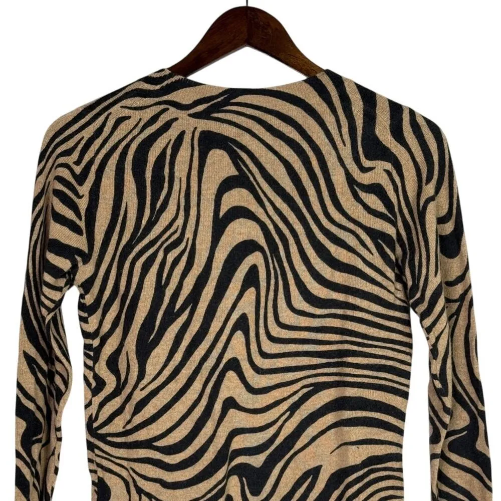 J. Crew Cashmere Zebra Stripe Long Sleeve Crewneck Sweater XS Brown Black #3307 - Image 5