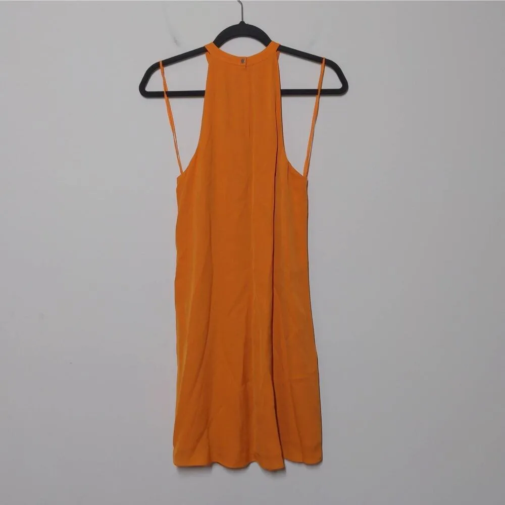 ALC Highneck Shane Dress Shift Orange Mini Halter Sleeveless Ruffle Layer Silk 8 - Image 5