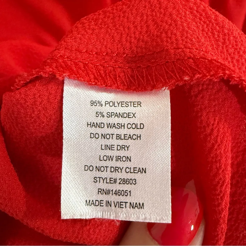 Monteau Red Short Sleeve Wrap Blouse with Mandarin Collar - Image 6