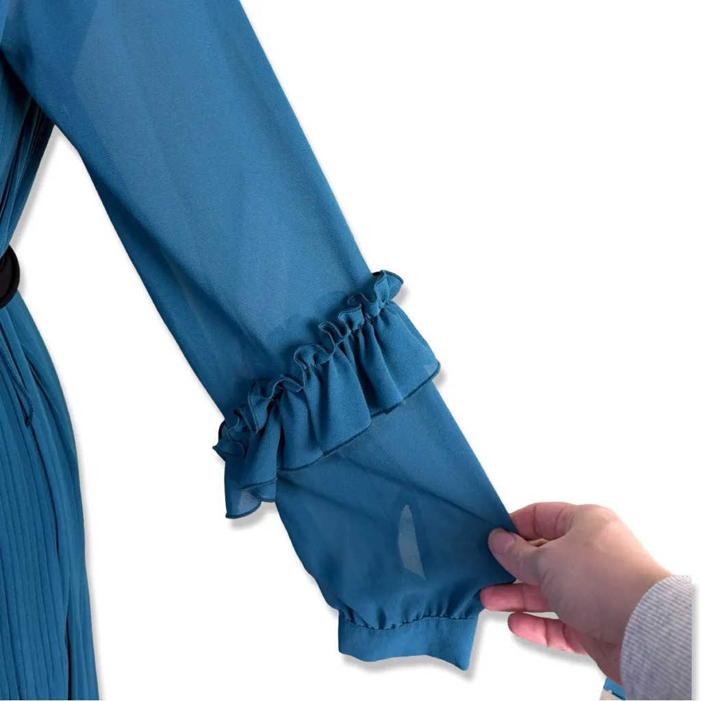 ZARA Pleated Jumpsuit Dress With Belt Cobalt Queen Letizia - Image 5