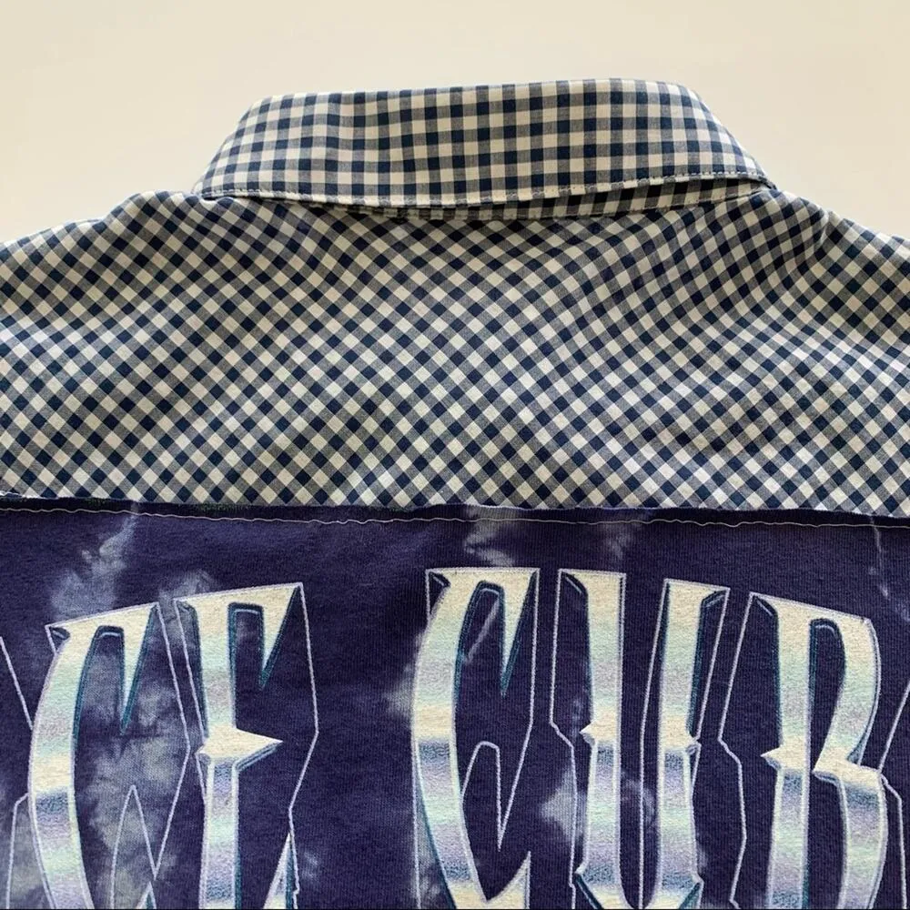 Via Penny Lane Reworked Apparel | Ice Cube Tie Dye Gingham Button Down Shirt Blue Size L - Image 3
