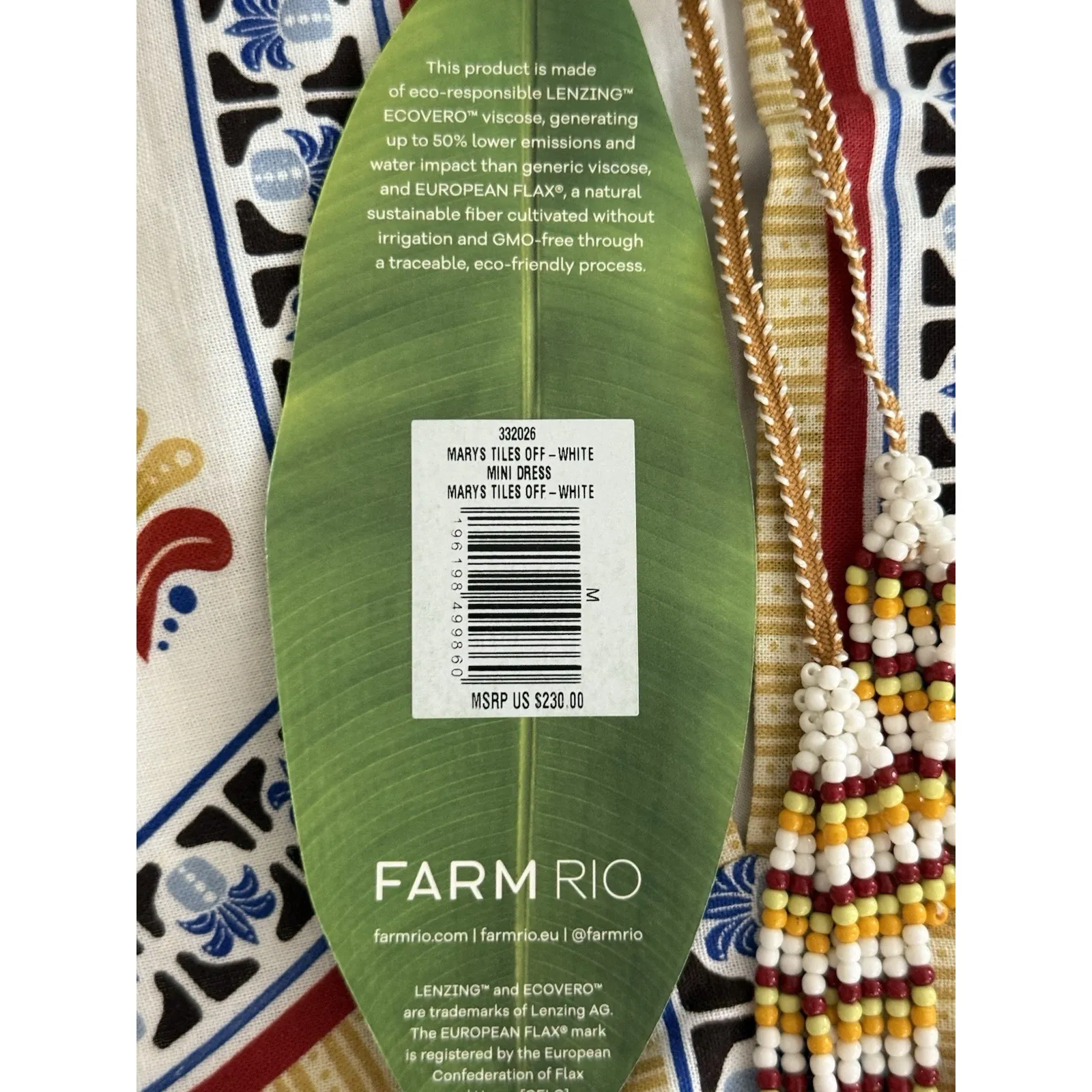 NWT FARM RIO Off-White Marys Tiles Linen Mini Dress Medium Tropical Resort Beach - Image 5