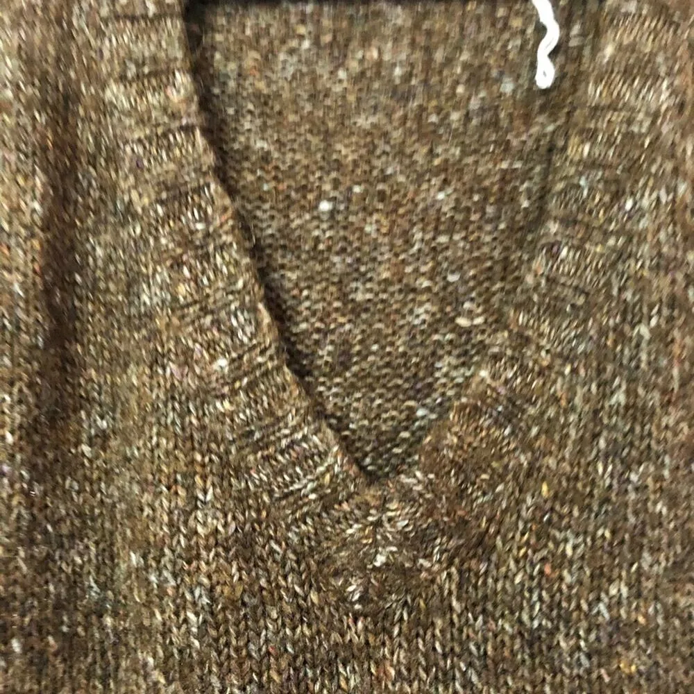 Aqua Brown & Gold Metallic Knit V Neck Pullover Sweater XS Vintage Ribbed Y2K - Image 4