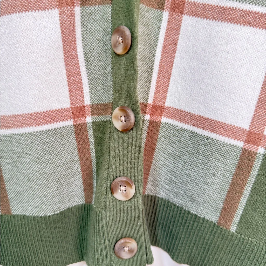 Rachel Zoe Green and Brown Plaid Cardigan - Image 3
