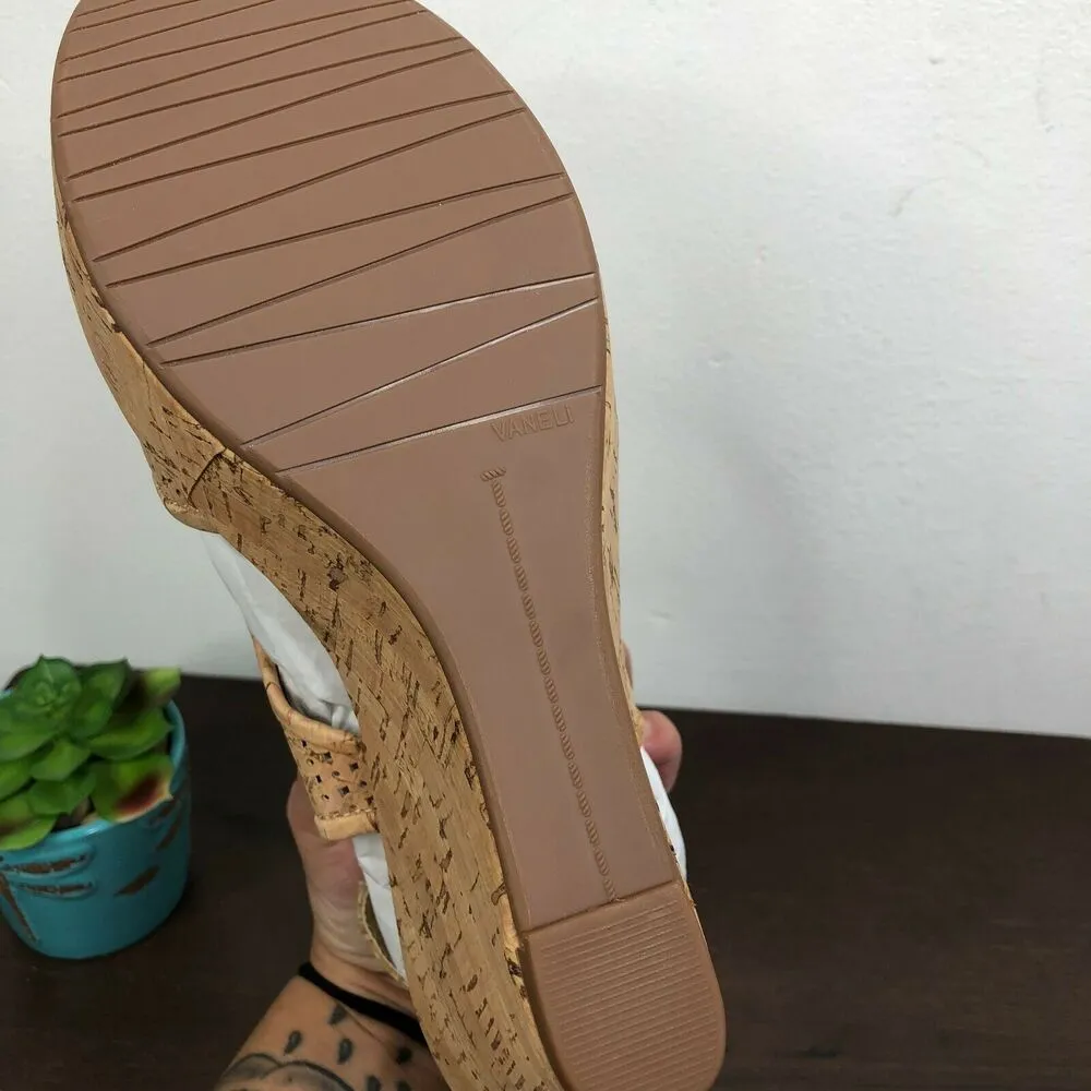 NEW VANELI Eleni Natural Cork Wedge Sandals Gold Buckle Open Toe Heels Size 11M Tan - Image 5