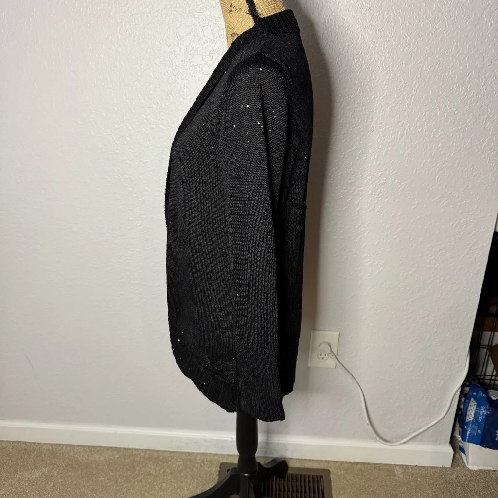 Saks Fifth Avenue Black Sequin Cardigan Sweater Wool Silk Open Front Size S - Image 8