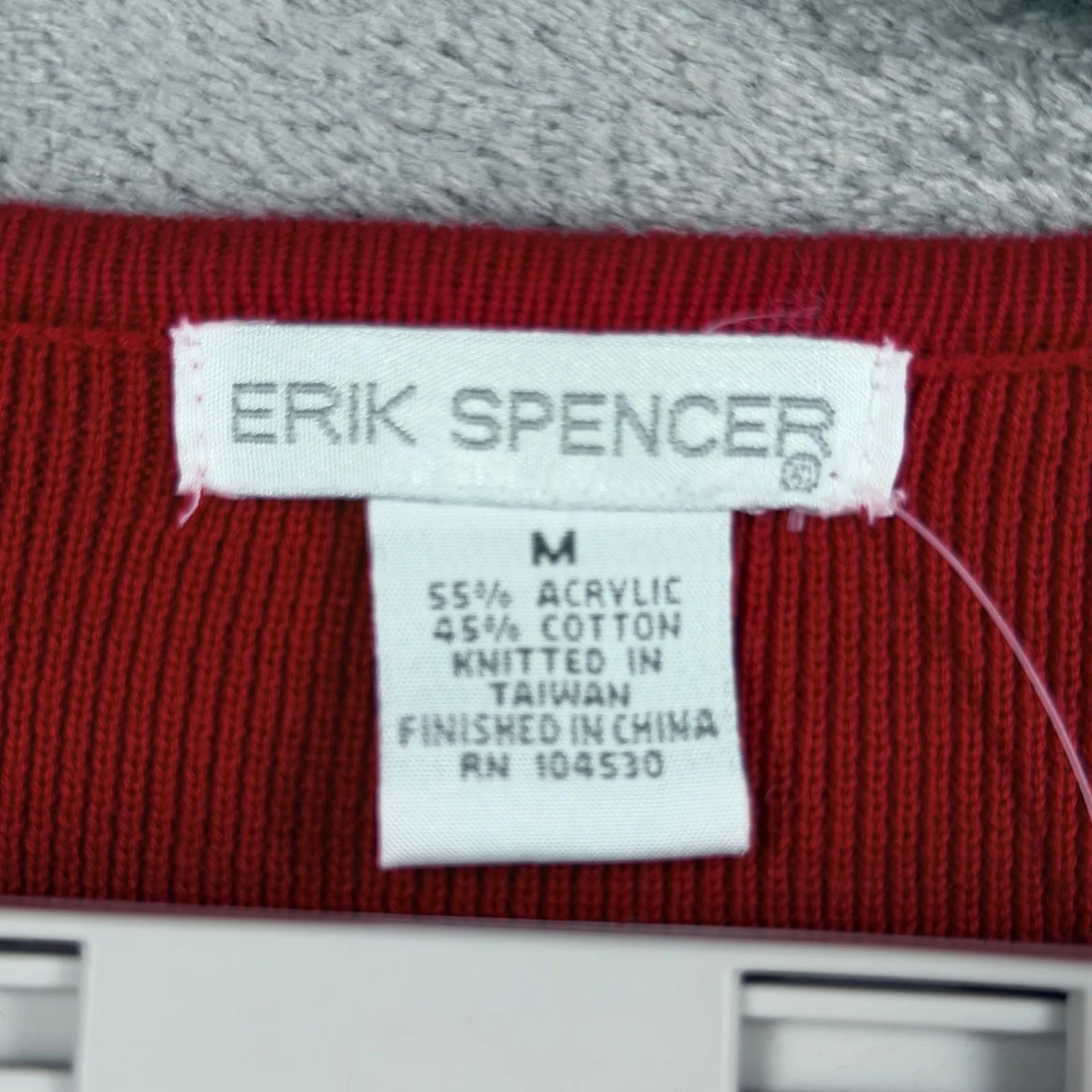 Erik Spencer Red Zip Up Cardigan Sweater Medium Ribbed Knit Preppy Casual Office - Image 6