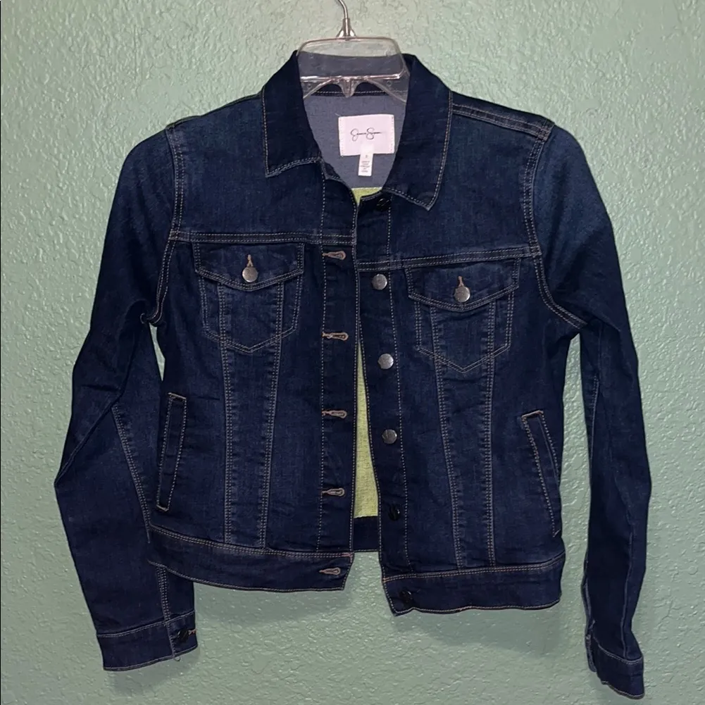 Jessica Simpson Denim Jacket Embroidered Flowers Jean Jacket Blue - Image 3