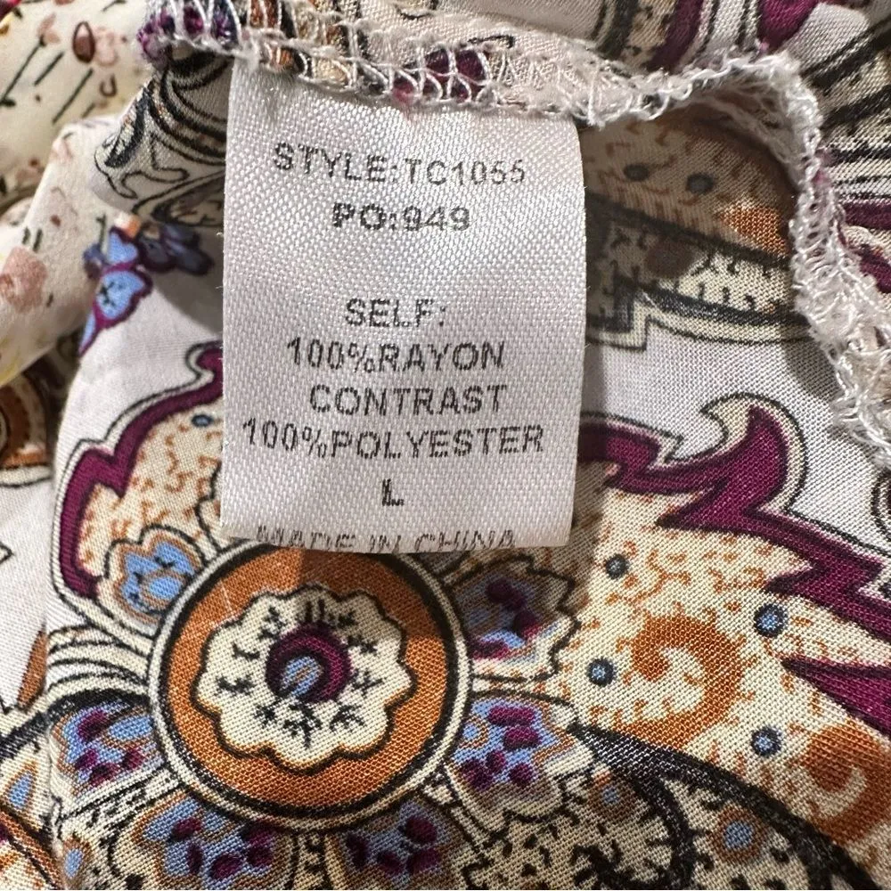 GiGio USA Boho Floral Paisley Kimono Duster Robe | Size Large Blue - Image 10