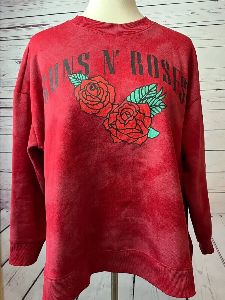 Guns N Roses Sweatshirt Plus 14W 0X Red Pullover Womens Tie Dye Graphic - Image 1