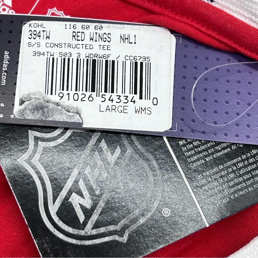 Adidas Women's Red and Space Dye Gray Detroit Hockey Tee w/Raglan Sleeves-Size L - Image 9