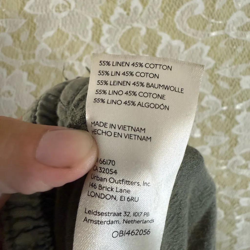 Free People Olive Green Straight / wide Leg Pants cargo pockets linen cotton euc - Image 8