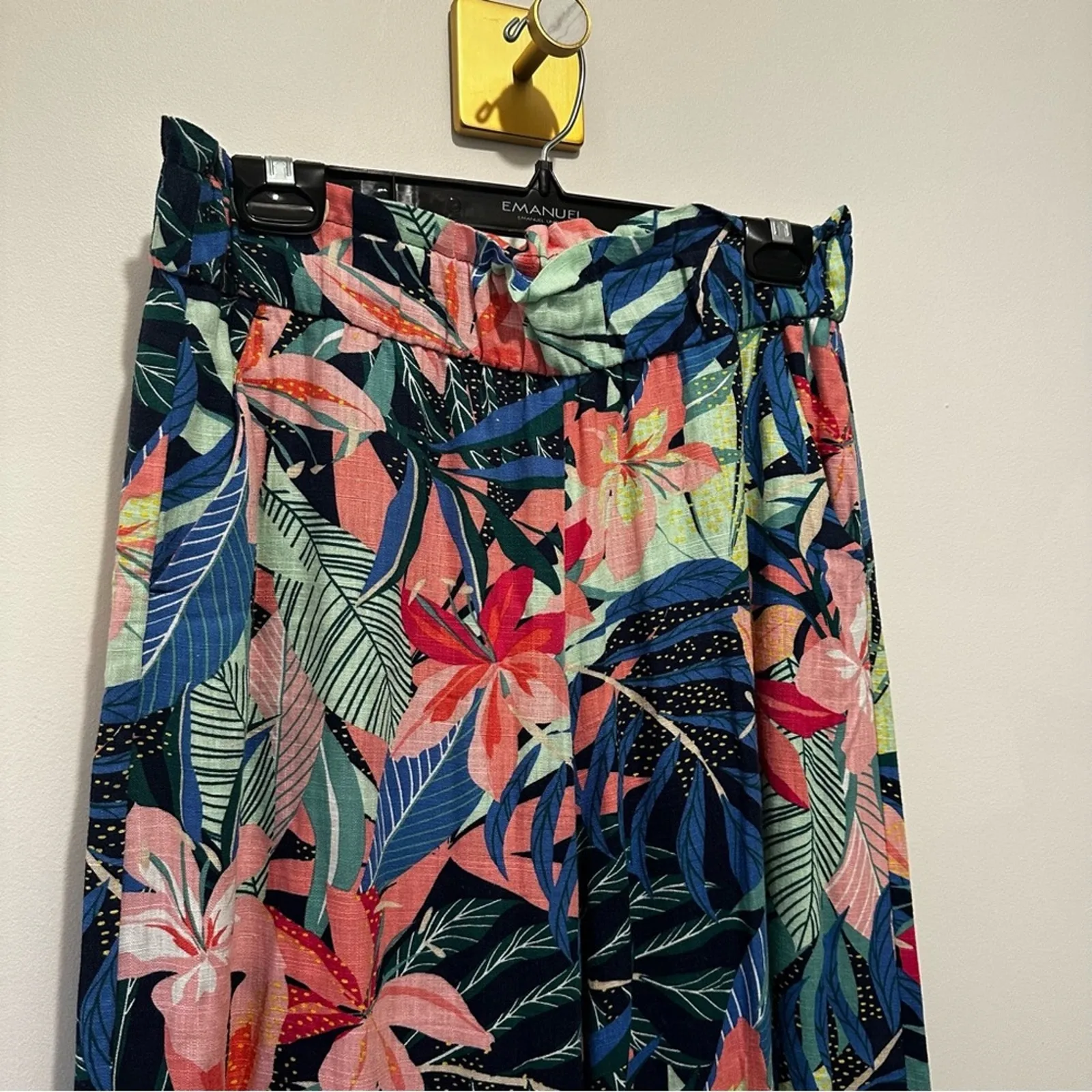 LOFT Floral Tropical Print Wide-Leg Linen Pants Womens size Medium Tall - Image 2